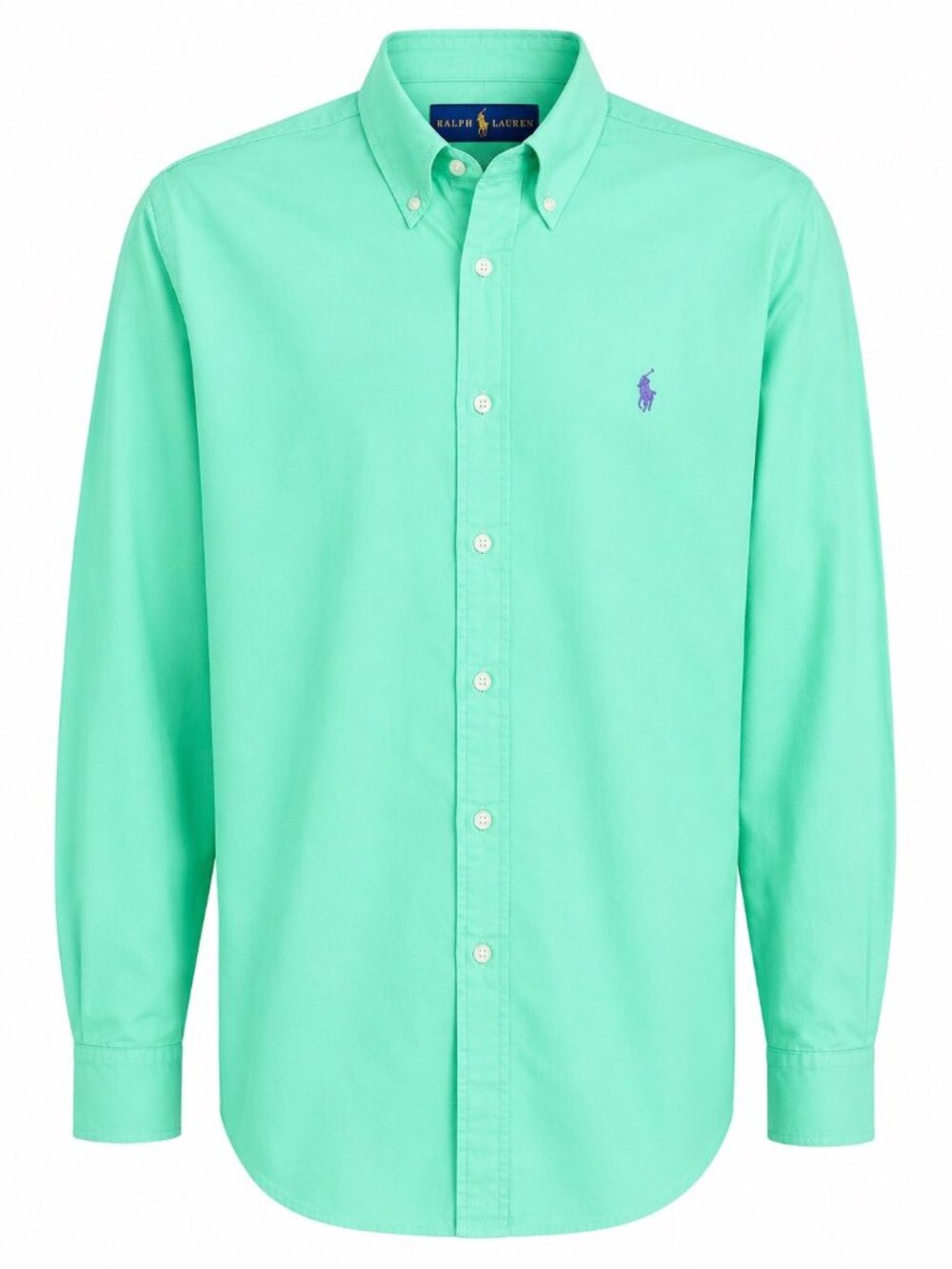 Ralph Lauren Mens Green Cotton Button-Down Shirt With Purple Logo Long Sleeves S